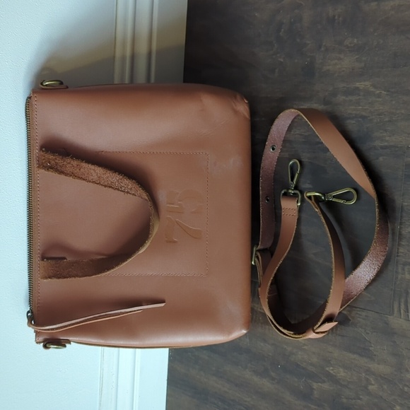 Brown Leather Purse Handbag Crossbody With Zipper And Removable Strap - Picture 5 of 5